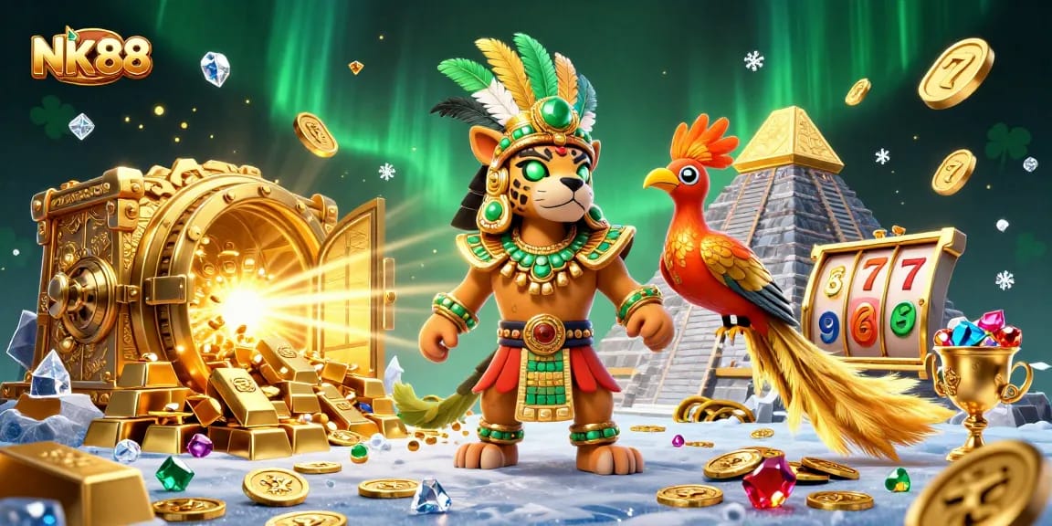Experience the thrilling gameplay at NK88 with vibrant treasure and colorful slot symbols.