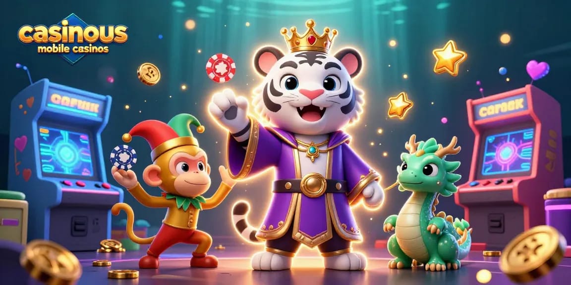 Experience the thrill with casinous mobile casinos featuring a vibrant 3D casino scene.