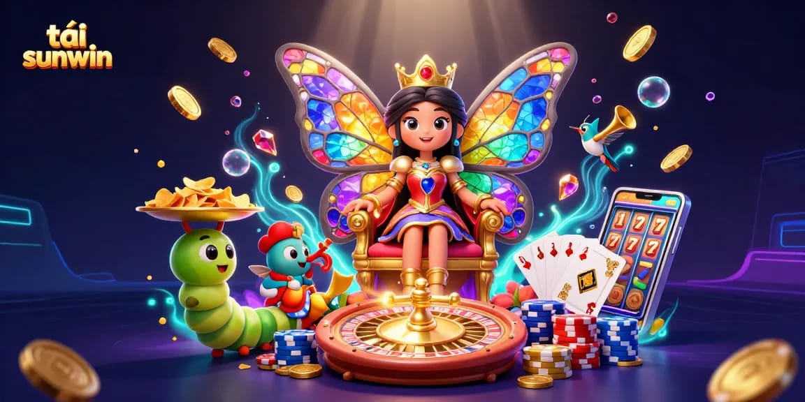 Experience the excitement of tải sunwin with a vibrant casino-themed illustration showcasing role of luck and strategy.