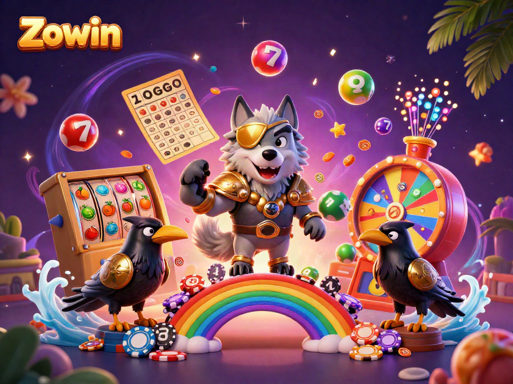 Experience Zowin with a dynamic casino scene featuring Odin and his ravens amidst exciting gaming symbols.