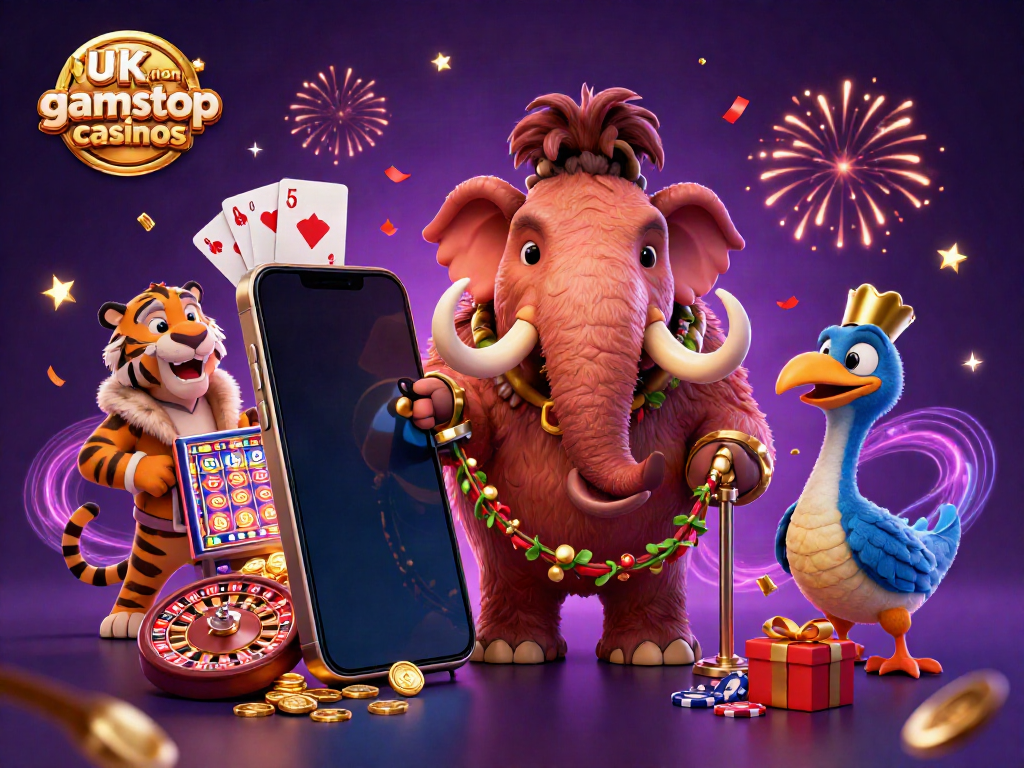 Experience the excitement of UK non gamstop casinos with a vibrant 3D gaming scene featuring playful characters.