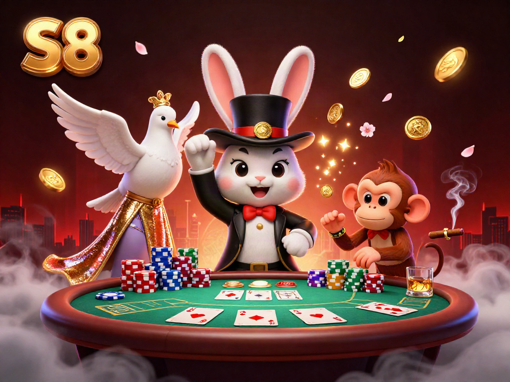 Engage in winning strategies with the S8 casino-themed illustration showcasing vibrant gaming elements.
