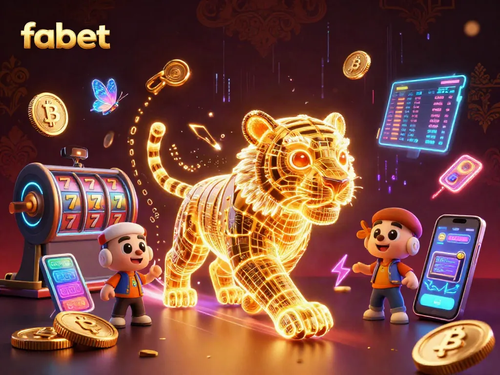 Experience fabet's vibrant online casino adventure with a neon tiger and digital treasures.