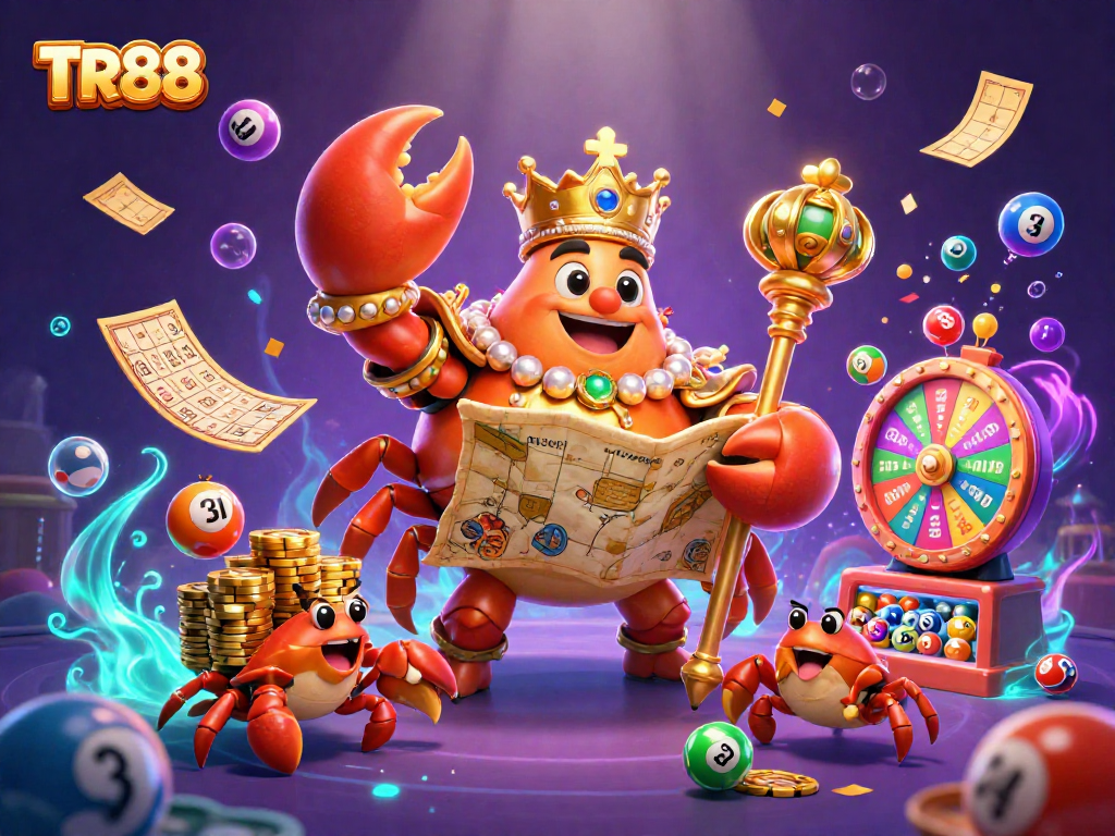 Experience exciting gaming with TR88's golden crab emperor and vibrant casino elements.