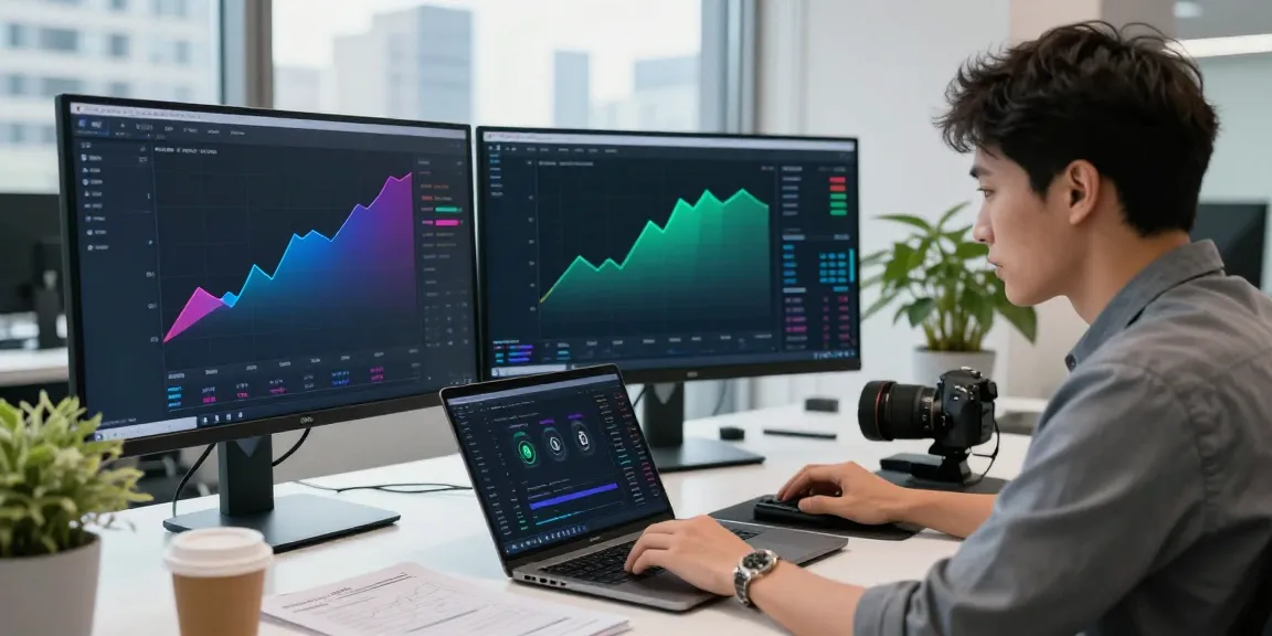 Cryptocurrency trading at https://piteas.trade with monitors displaying live charts and market data.